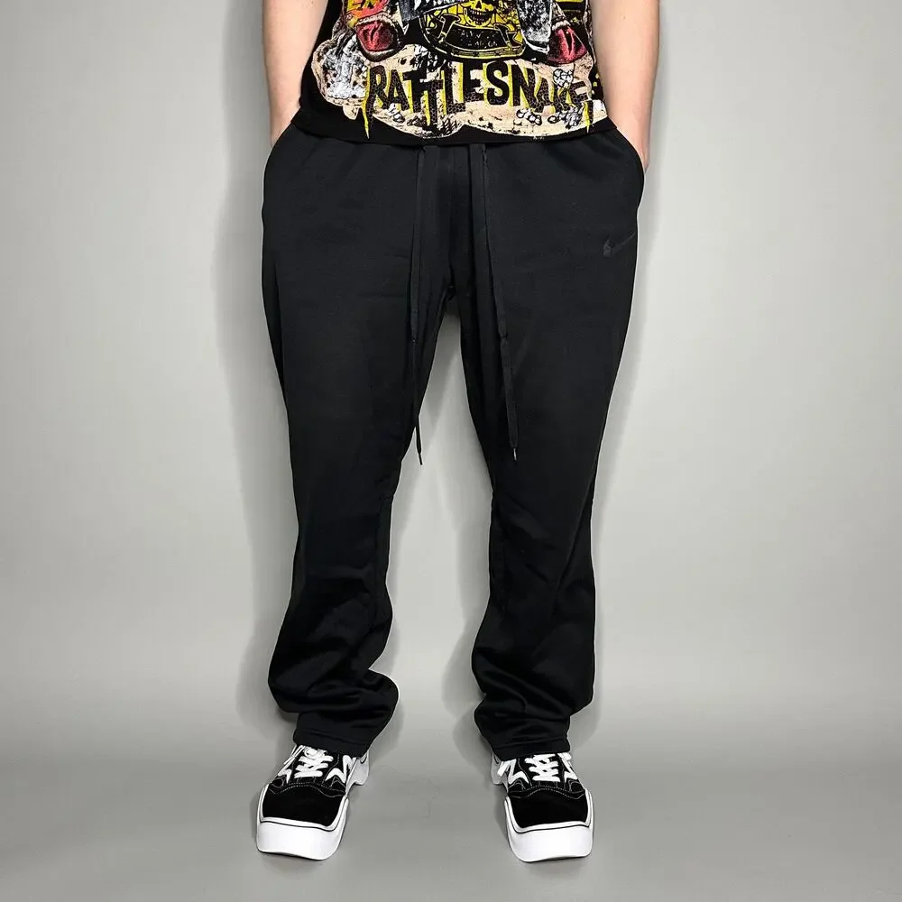 Nike Sweatpants Jet Black Polyester Subtle Swoosh Baggy Dri Fit